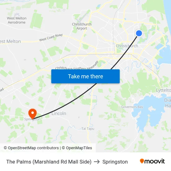 The Palms (Marshland Rd Mall Side) to Springston map