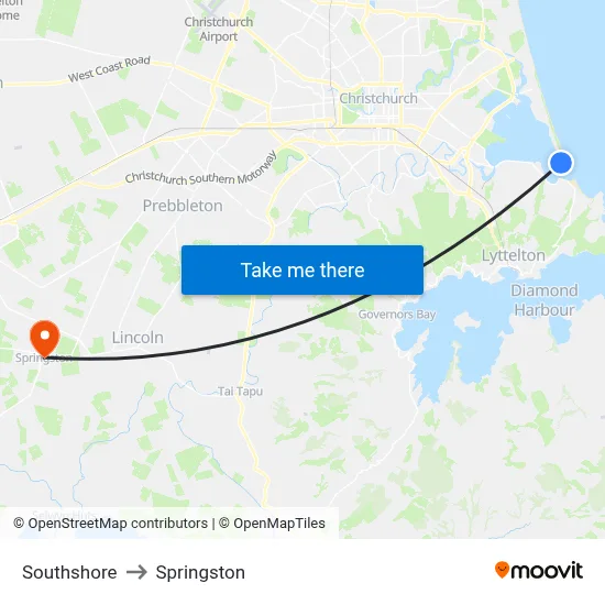 Southshore to Springston map
