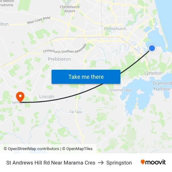 St Andrews Hill Rd Near Marama Cres to Springston map