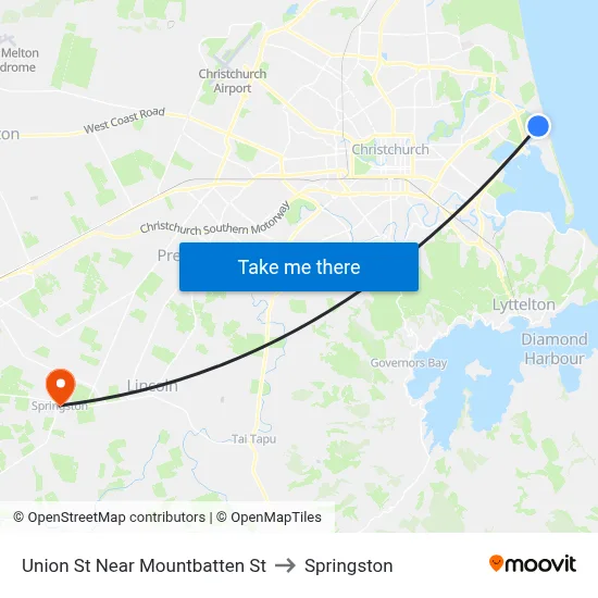 Union St Near Mountbatten St to Springston map
