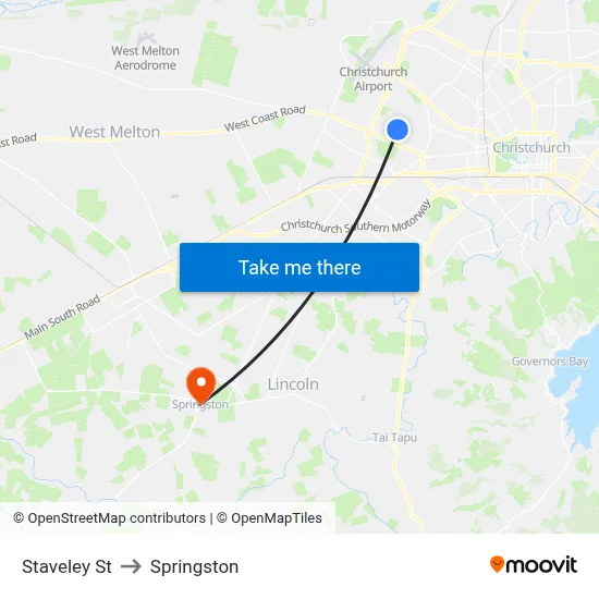 Staveley St to Springston map