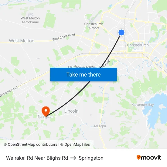 Wairakei Rd Near Blighs Rd to Springston map