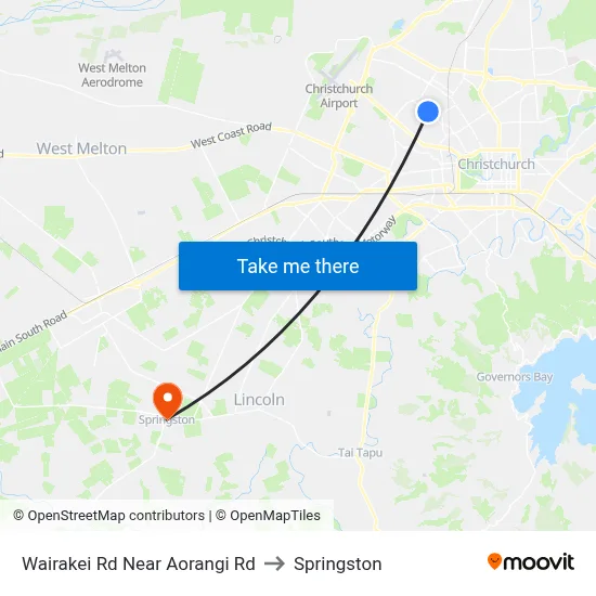 Wairakei Rd Near Aorangi Rd to Springston map
