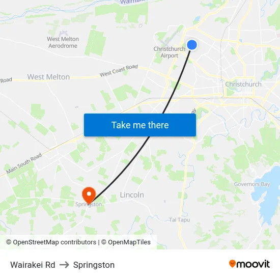 Wairakei Rd to Springston map