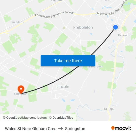 Wales St Near Oldham Cres to Springston map