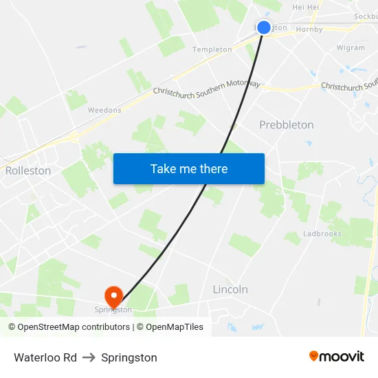 Waterloo Rd to Springston map