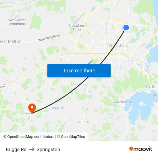 Briggs Rd to Springston map