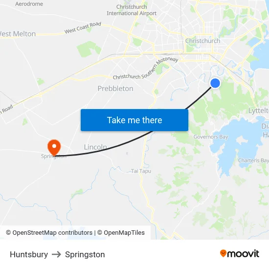 Huntsbury to Springston map