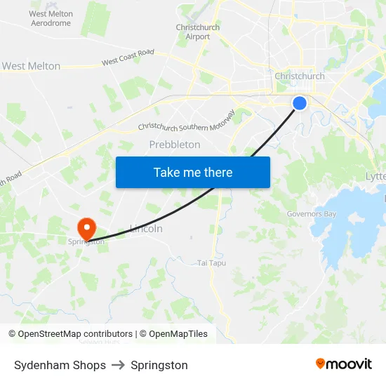Sydenham Shops to Springston map