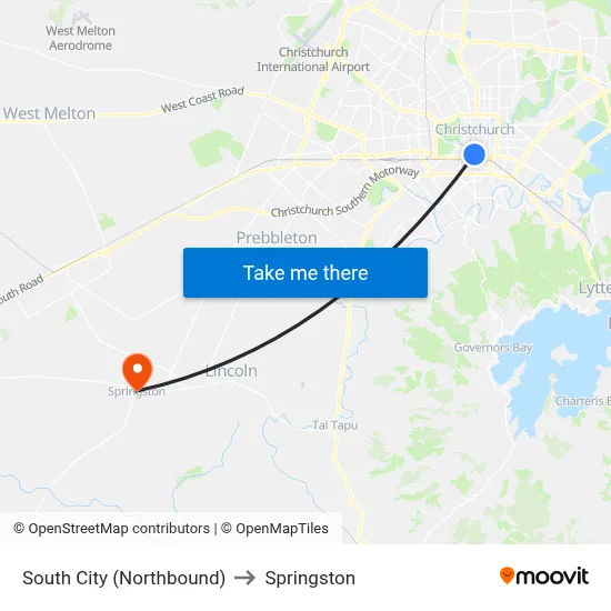 South City (Northbound) to Springston map