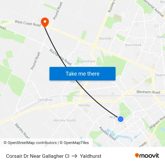 Corsair Dr Near Gallagher Cl to Yaldhurst map