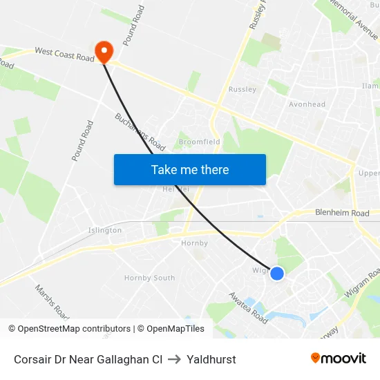 Corsair Dr Near Gallaghan Cl to Yaldhurst map