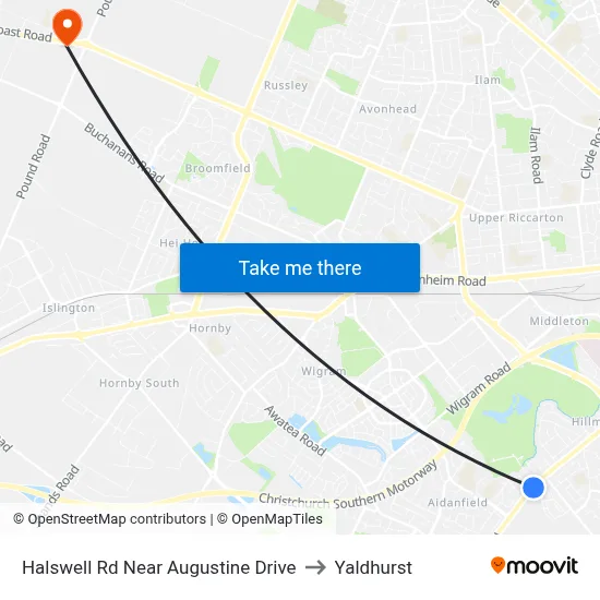 Halswell Rd Near Augustine Drive to Yaldhurst map