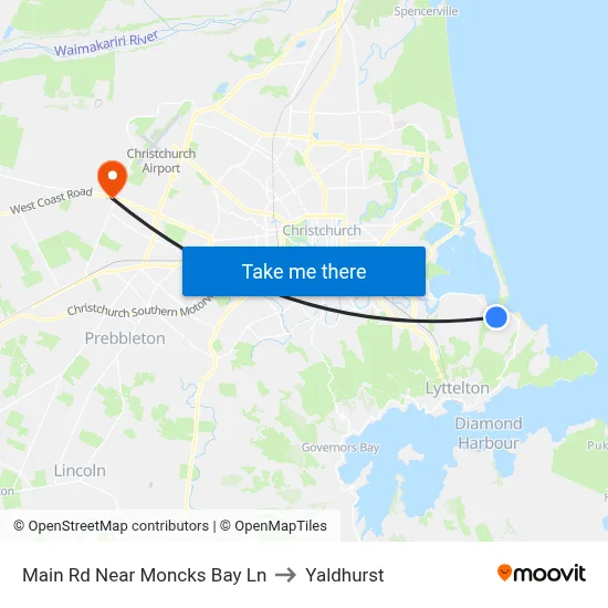 Main Rd Near Moncks Bay Ln to Yaldhurst map