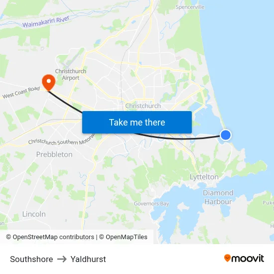 Southshore to Yaldhurst map