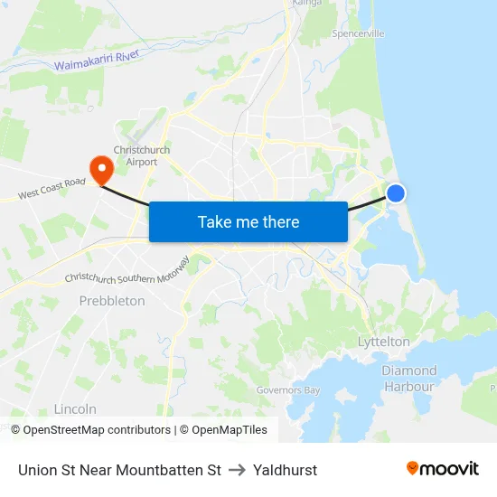 Union St Near Mountbatten St to Yaldhurst map