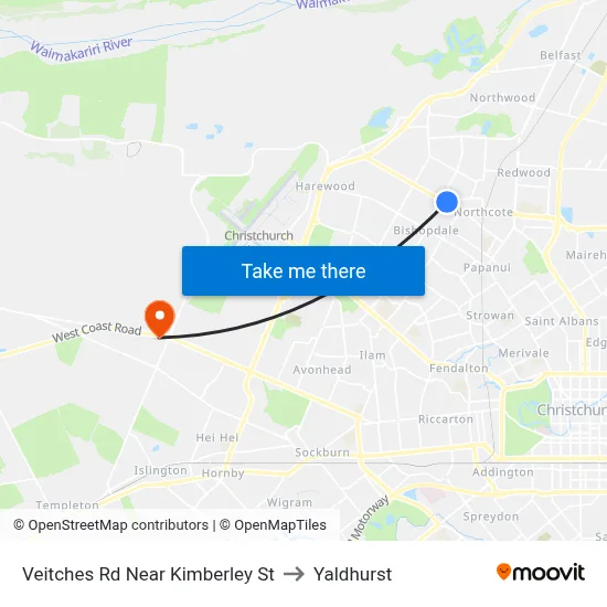 Veitches Rd Near Kimberley St to Yaldhurst map
