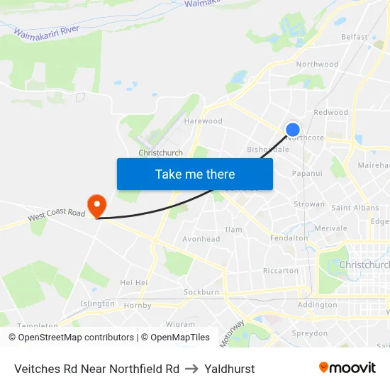 Veitches Rd Near Northfield Rd to Yaldhurst map