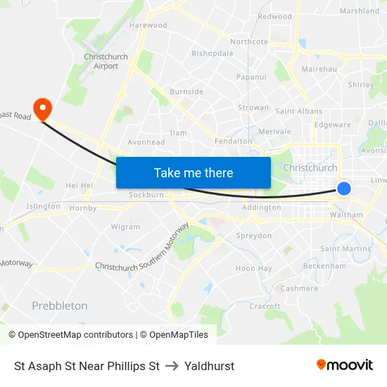 St Asaph St Near Phillips St to Yaldhurst map