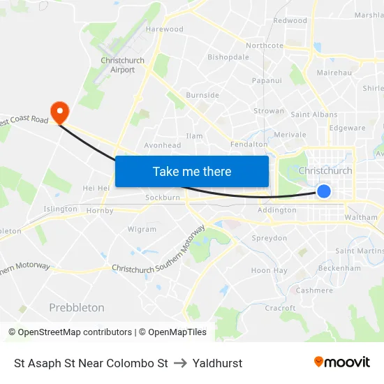 St Asaph St Near Colombo St to Yaldhurst map