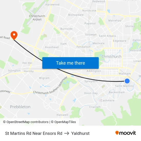 St Martins Rd Near Ensors Rd to Yaldhurst map