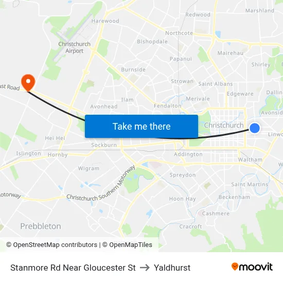 Stanmore Rd Near Gloucester St to Yaldhurst map