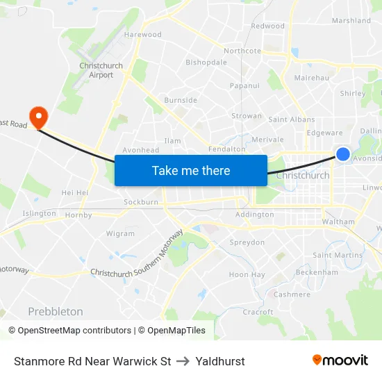 Stanmore Rd Near Warwick St to Yaldhurst map