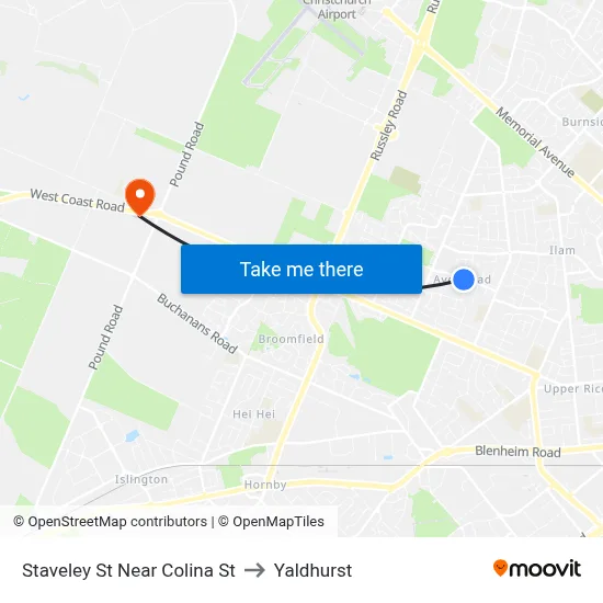 Staveley St Near Colina St to Yaldhurst map
