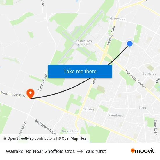 Wairakei Rd Near Sheffield Cres to Yaldhurst map