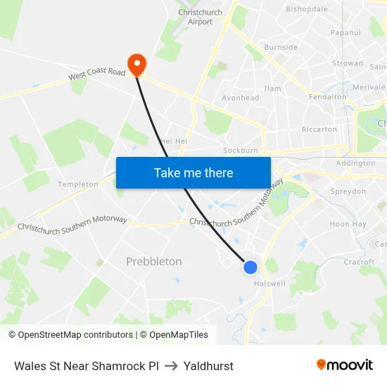 Wales St Near Shamrock Pl to Yaldhurst map