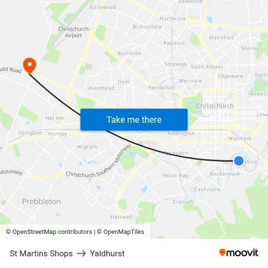 St Martins Shops to Yaldhurst map