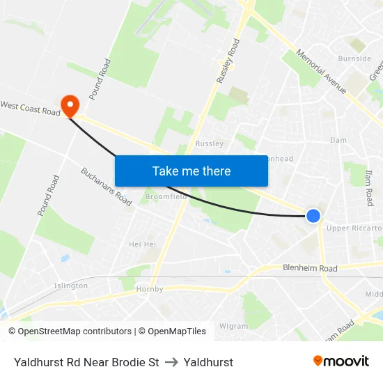 Yaldhurst Rd Near Brodie St to Yaldhurst map