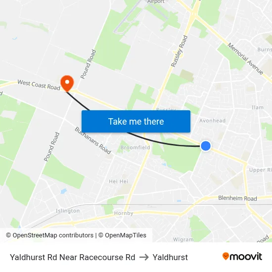 Yaldhurst Rd Near Racecourse Rd to Yaldhurst map