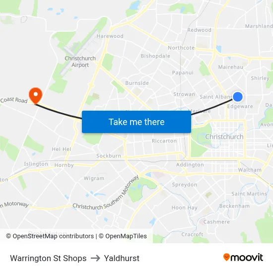 Warrington St Shops to Yaldhurst map