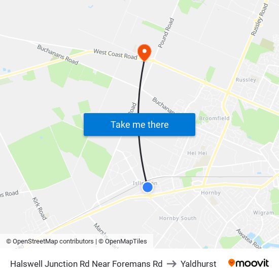 Halswell Junction Rd Near Foremans Rd to Yaldhurst map