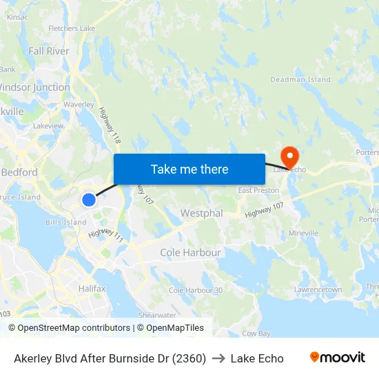 Akerley Blvd After Burnside Dr (2360) to Lake Echo map