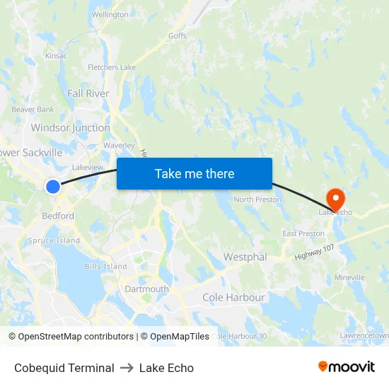 Cobequid Terminal to Lake Echo map