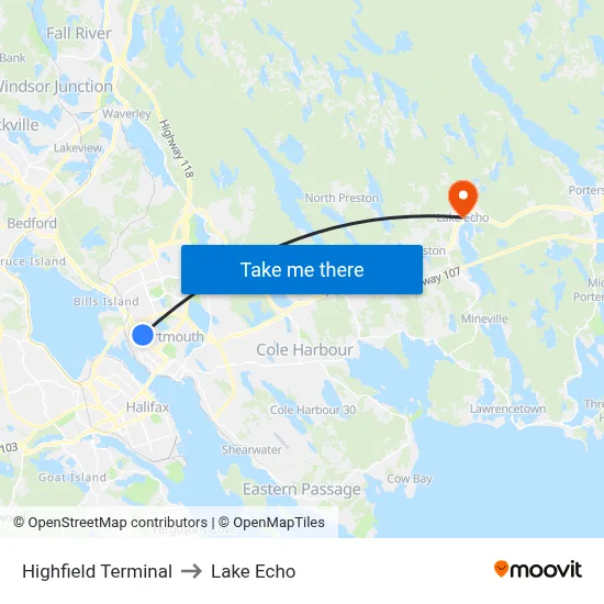 Highfield Terminal to Lake Echo map