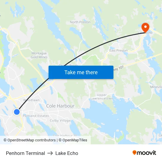 Penhorn Terminal to Lake Echo map