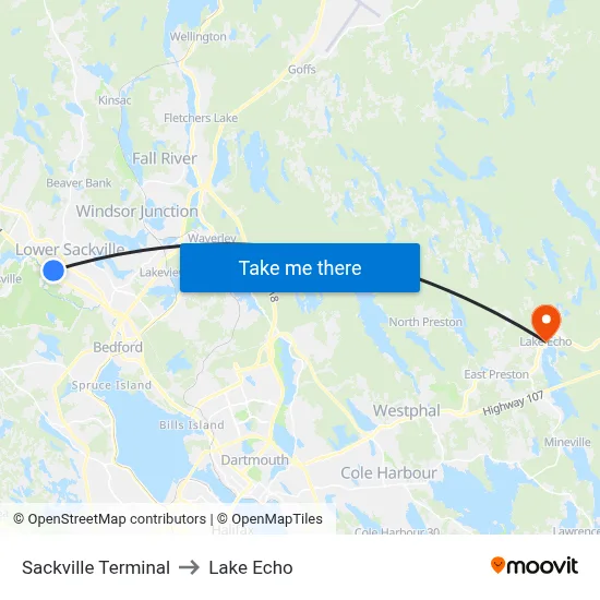 Sackville Terminal to Lake Echo map
