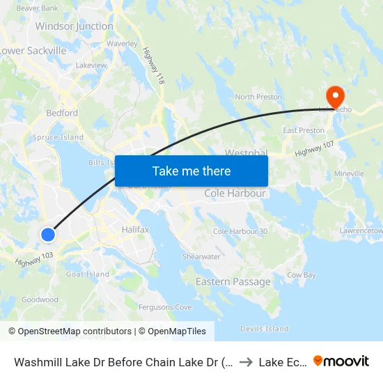 Washmill Lake Dr Before Chain Lake Dr (7489) to Lake Echo map