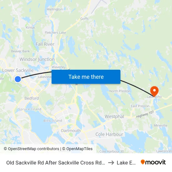 Old Sackville Rd After Sackville Cross Rd (2042) to Lake Echo map