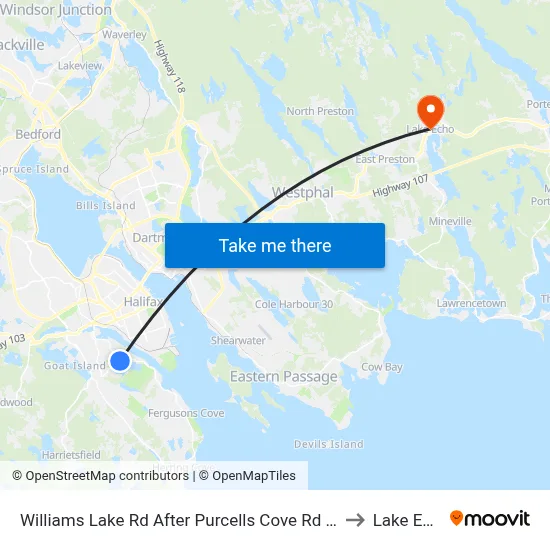 Williams Lake Rd After Purcells Cove Rd (2156) to Lake Echo map