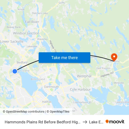 Hammonds Plains Rd Before Bedford Highway (2197) to Lake Echo map