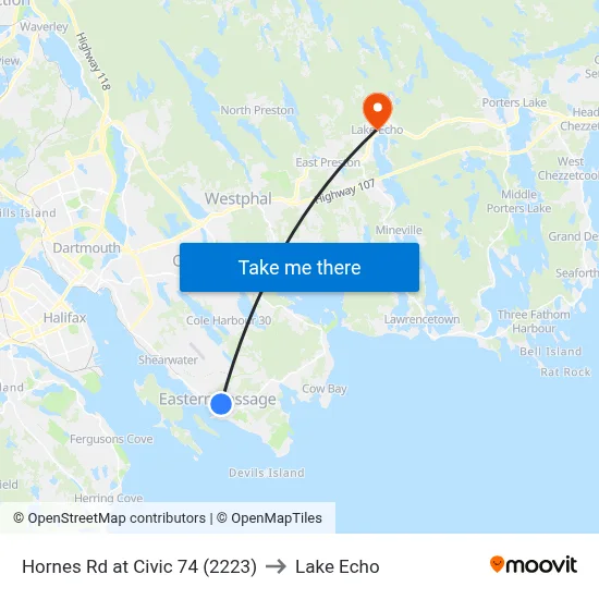 Hornes Rd at Civic 74 (2223) to Lake Echo map