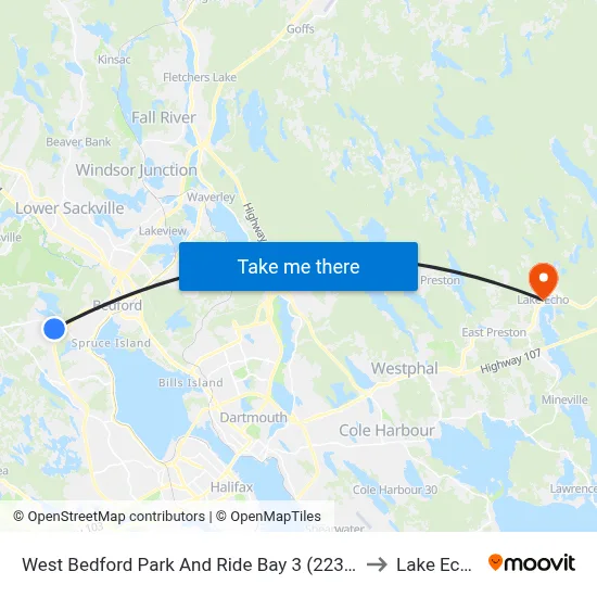 West Bedford Park And Ride Bay 3 (2236) to Lake Echo map
