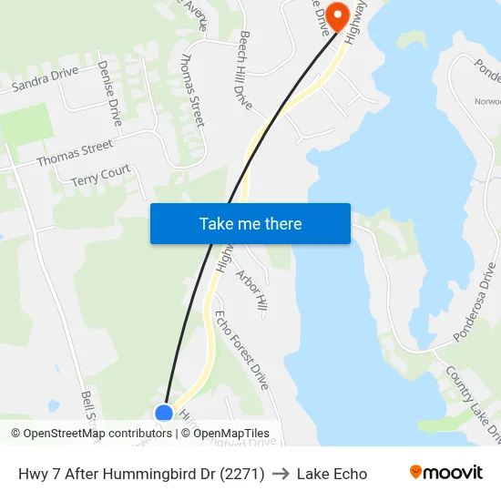 Hwy 7 After Hummingbird Dr (2271) to Lake Echo map