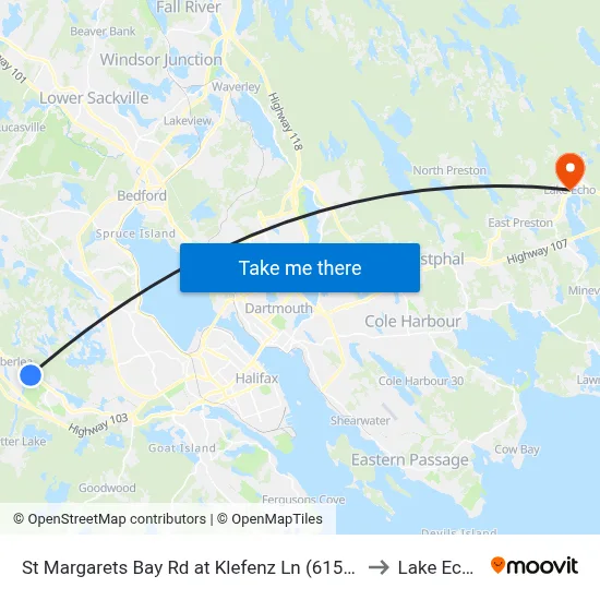 St Margarets Bay Rd at Klefenz Ln (6150) to Lake Echo map