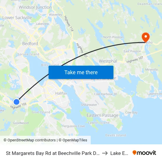 St Margarets Bay Rd at Beechville Park Dr (6153) to Lake Echo map