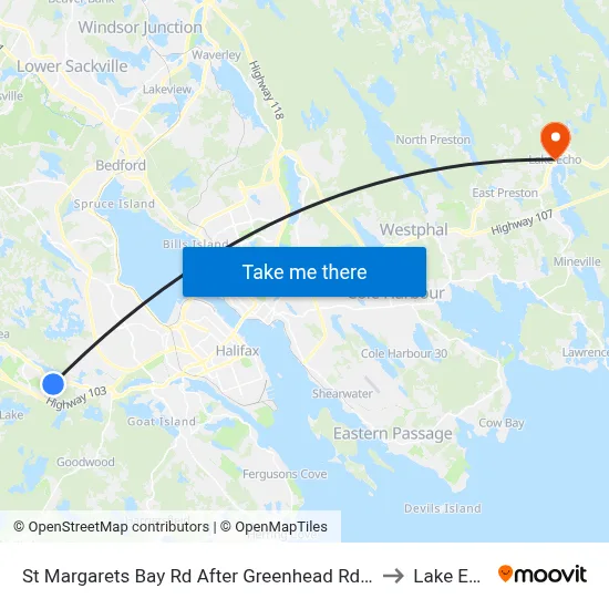 St Margarets Bay Rd After Greenhead Rd (6156) to Lake Echo map